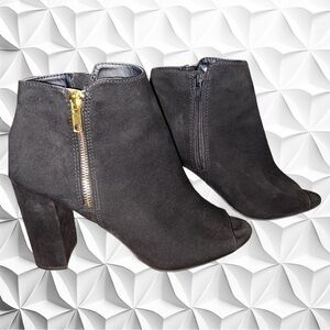 Material Girl Women’s 9 1/2 Black Macarena Ankle Open Toe Boots Microsuede